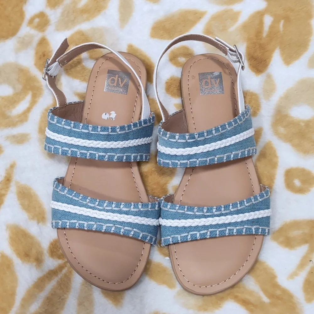 Dolce Vita Girls Blue White Braided Sandals Denim Look Flat Sandals Size 4